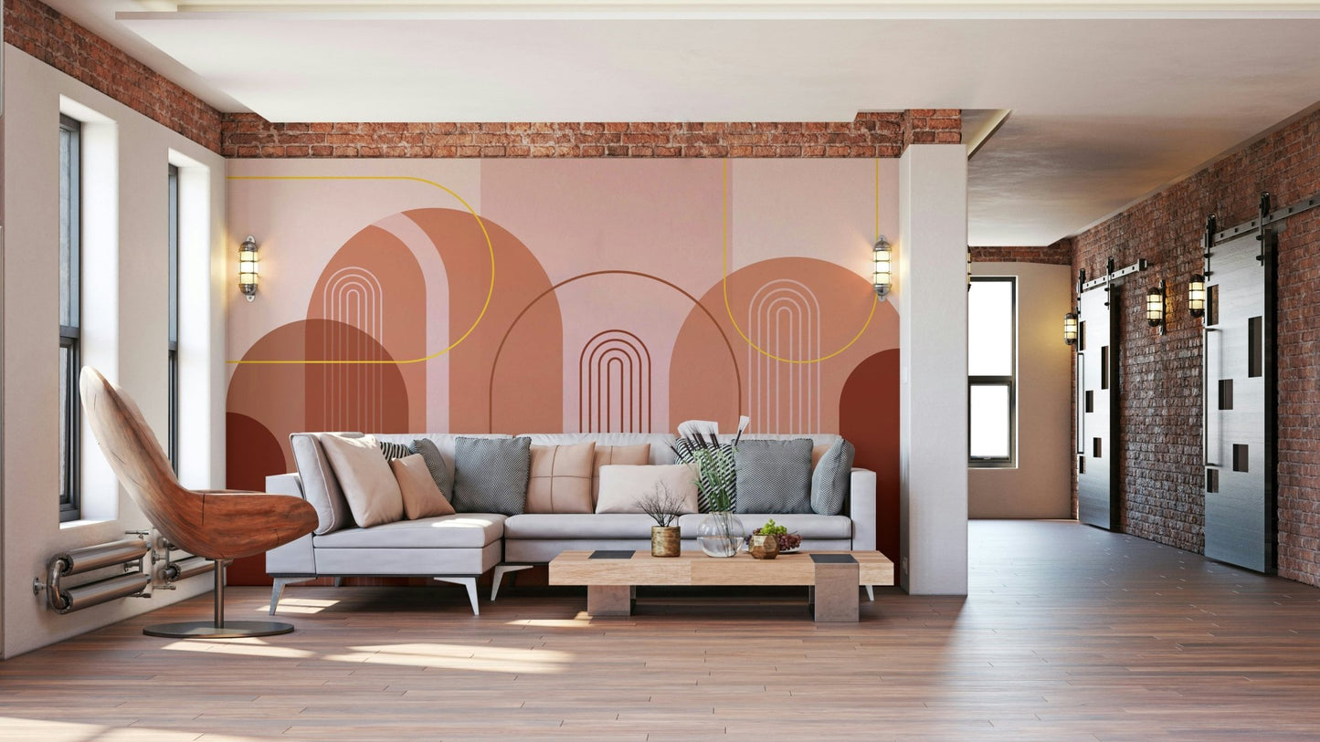 Sophisticated mid-century archways mural for home walls


