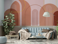 Elegant archways wall mural in mid-century style design

