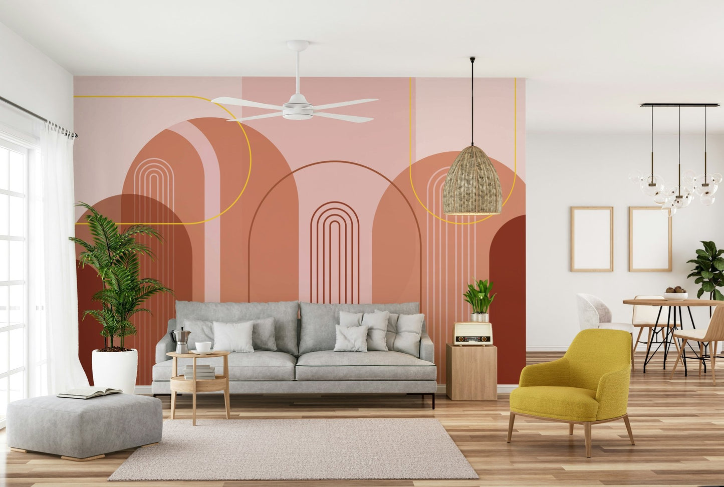 Chic mid-century archways mural for modern home décor

