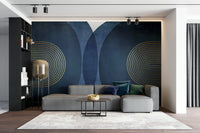 Mid-century modern blue and gold wall mural

