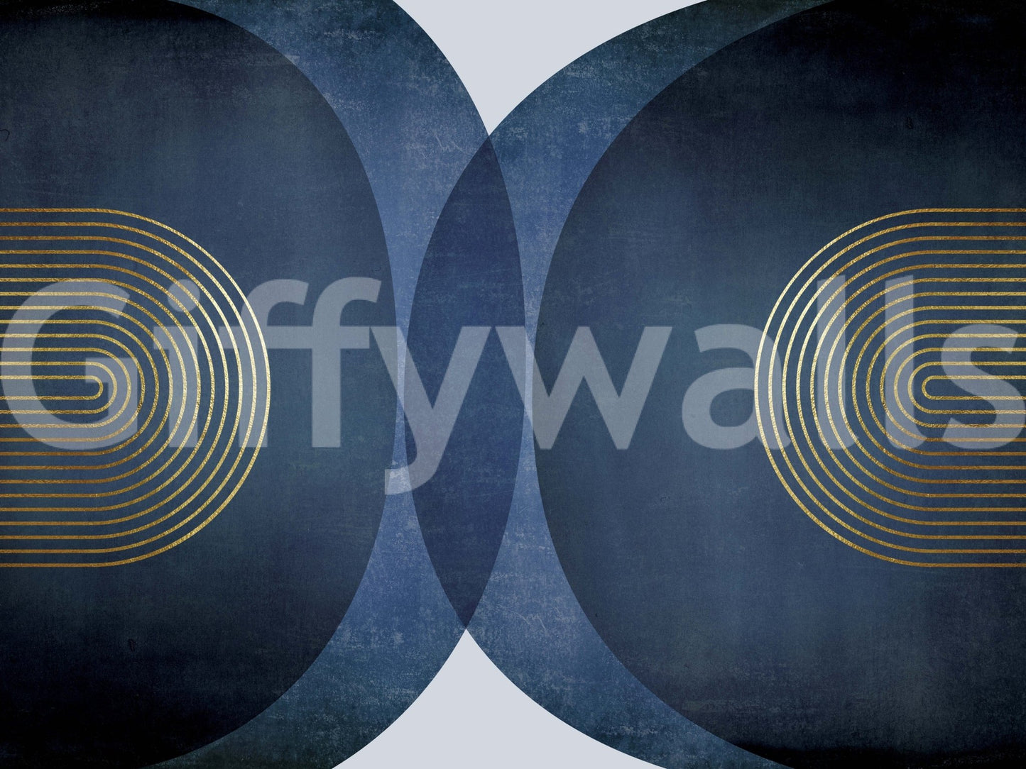 Bold blue gold geometric wall mural for interiors

