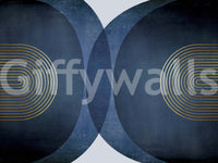 Bold blue gold geometric wall mural for interiors

