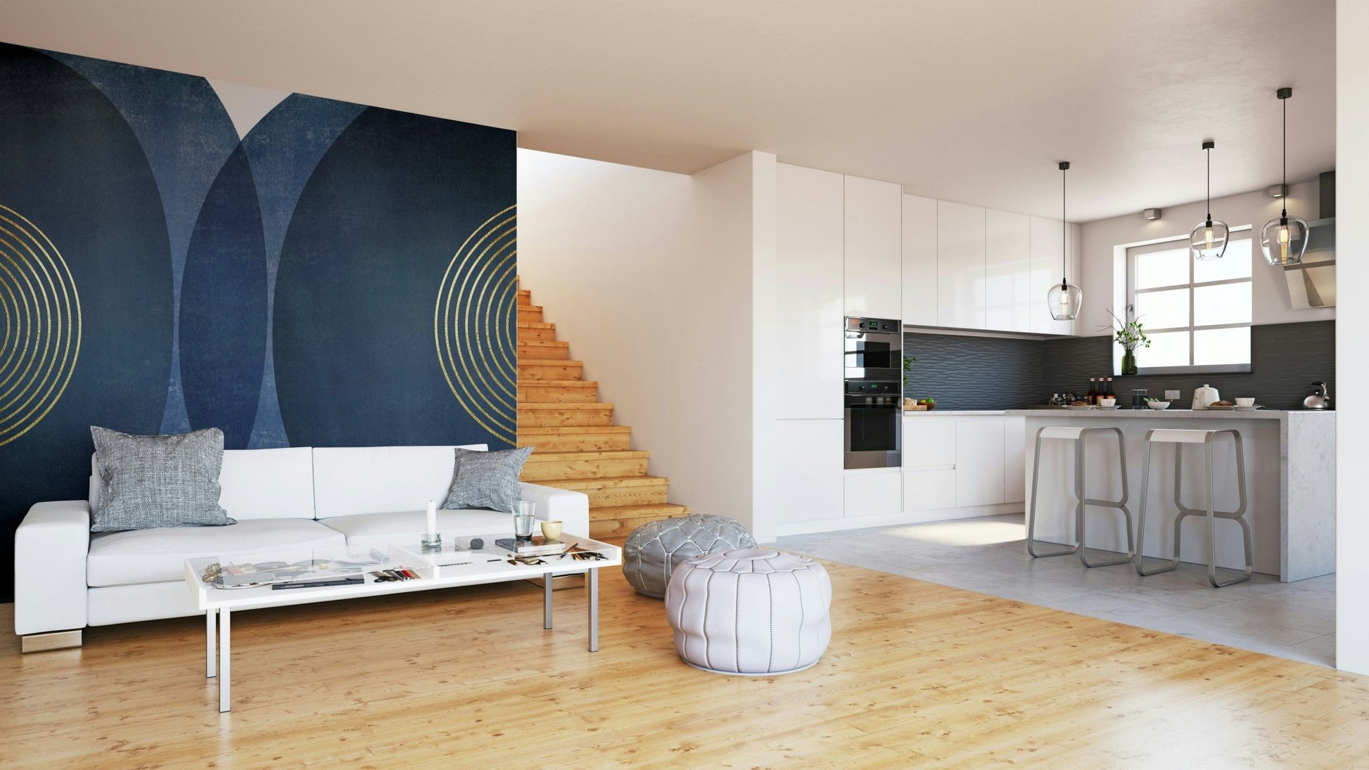 Modern blue gold geometric wall mural

