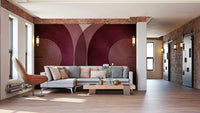 Elegant mid-century burgundy and gold wall mural

