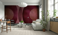 Modern geometric burgundy wall mural with gold

