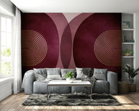 Modern mid-century burgundy wall mural design


