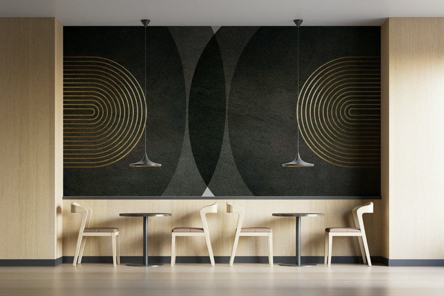 Chic charcoal gold mid-century mural for interiors

