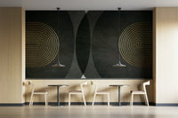 Chic charcoal gold mid-century mural for interiors

