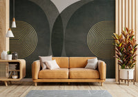 Charcoal gold mid-century mural for modern walls

