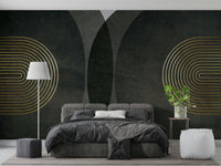 Modern mid-century charcoal gold wall mural

