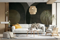 Modern mid-century charcoal gold wall art mural

