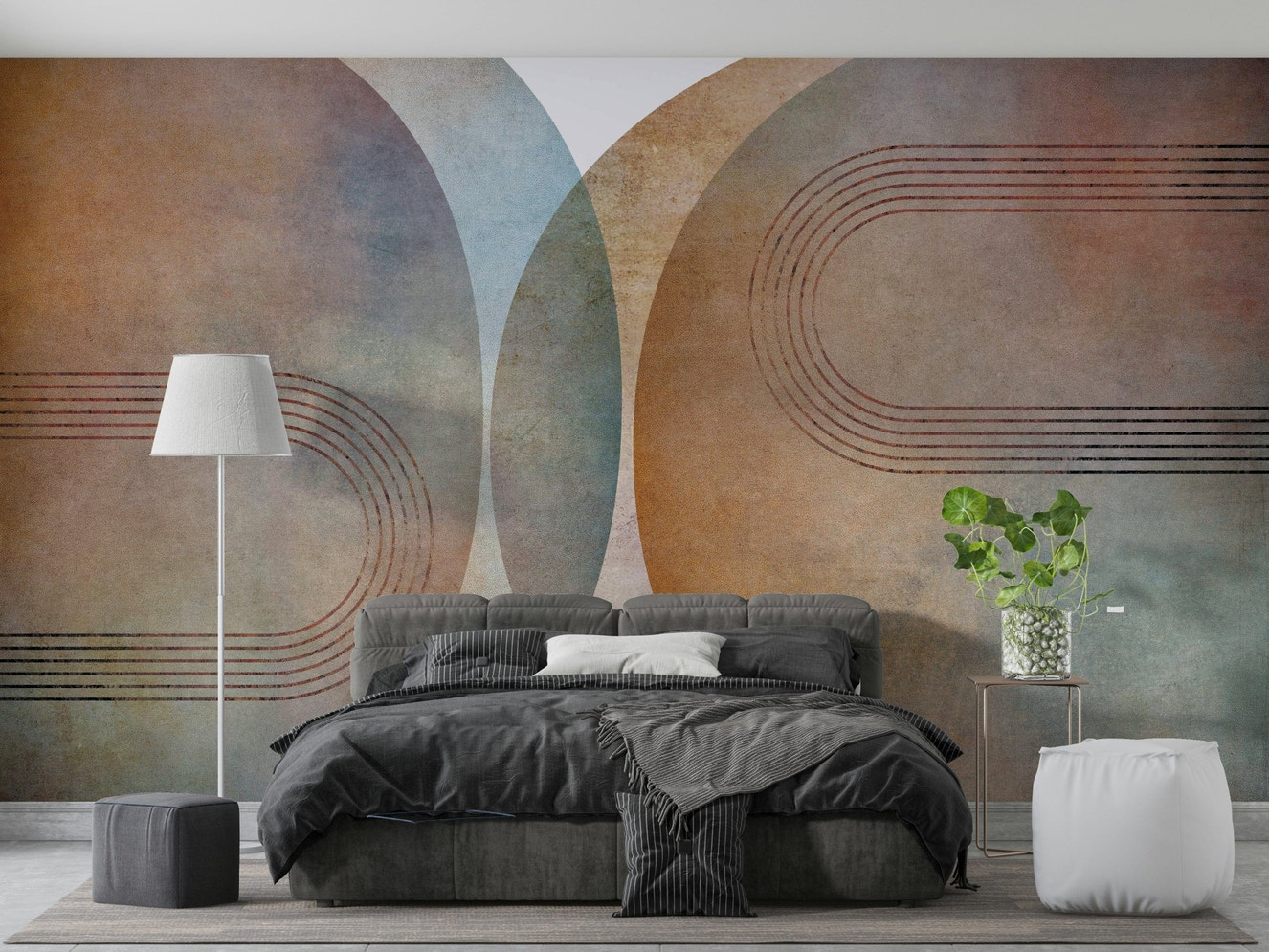 Mid century curved wall mural art

