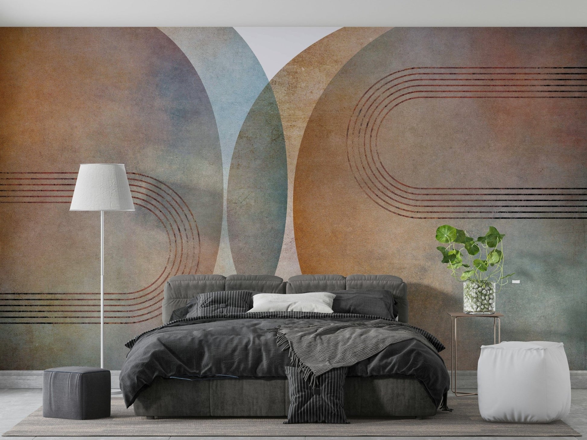Mid century curved wall mural art

