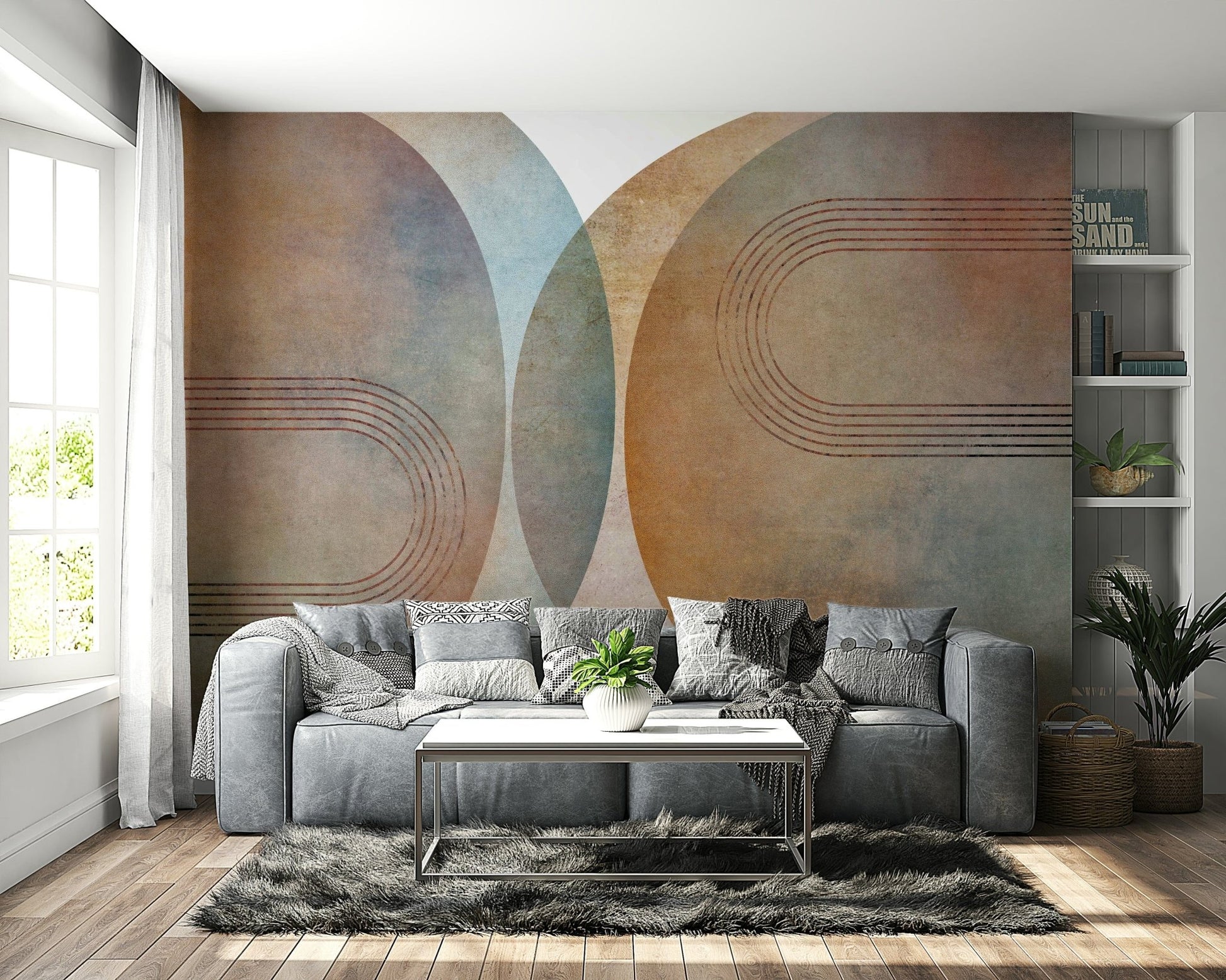 Earth tone curved wall mural print

