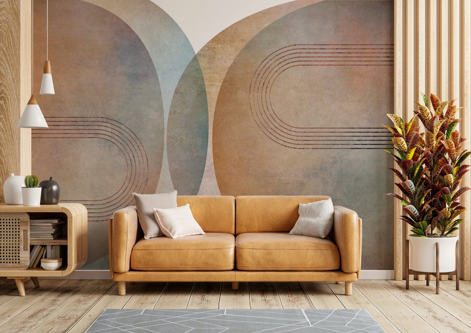 Blue and rust wall mural design

