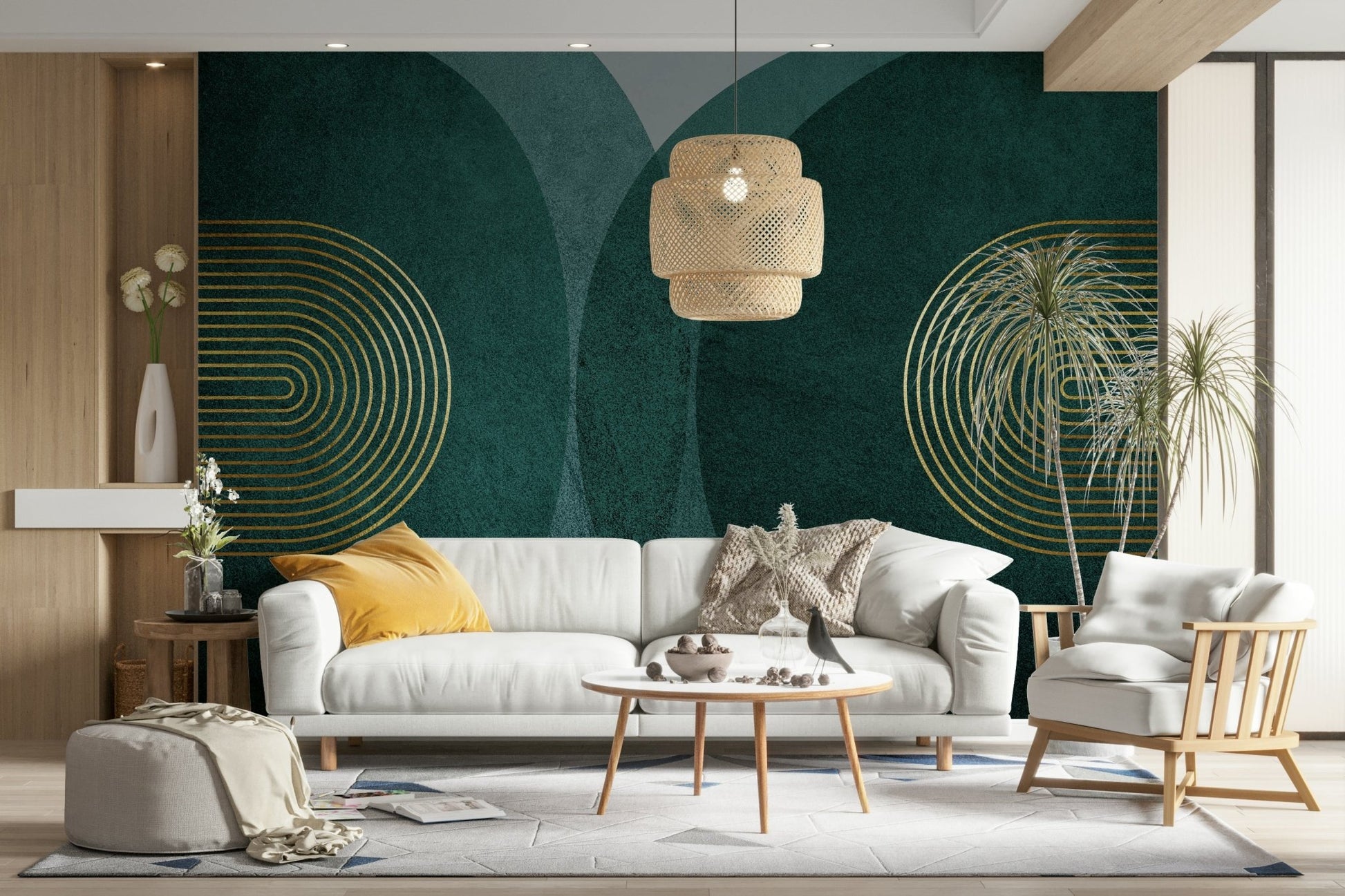 Bedroom accent wall with geometric design

