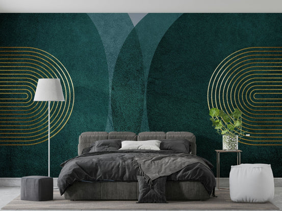Modern Mid Century in Teal Wall Mural full view GD538


