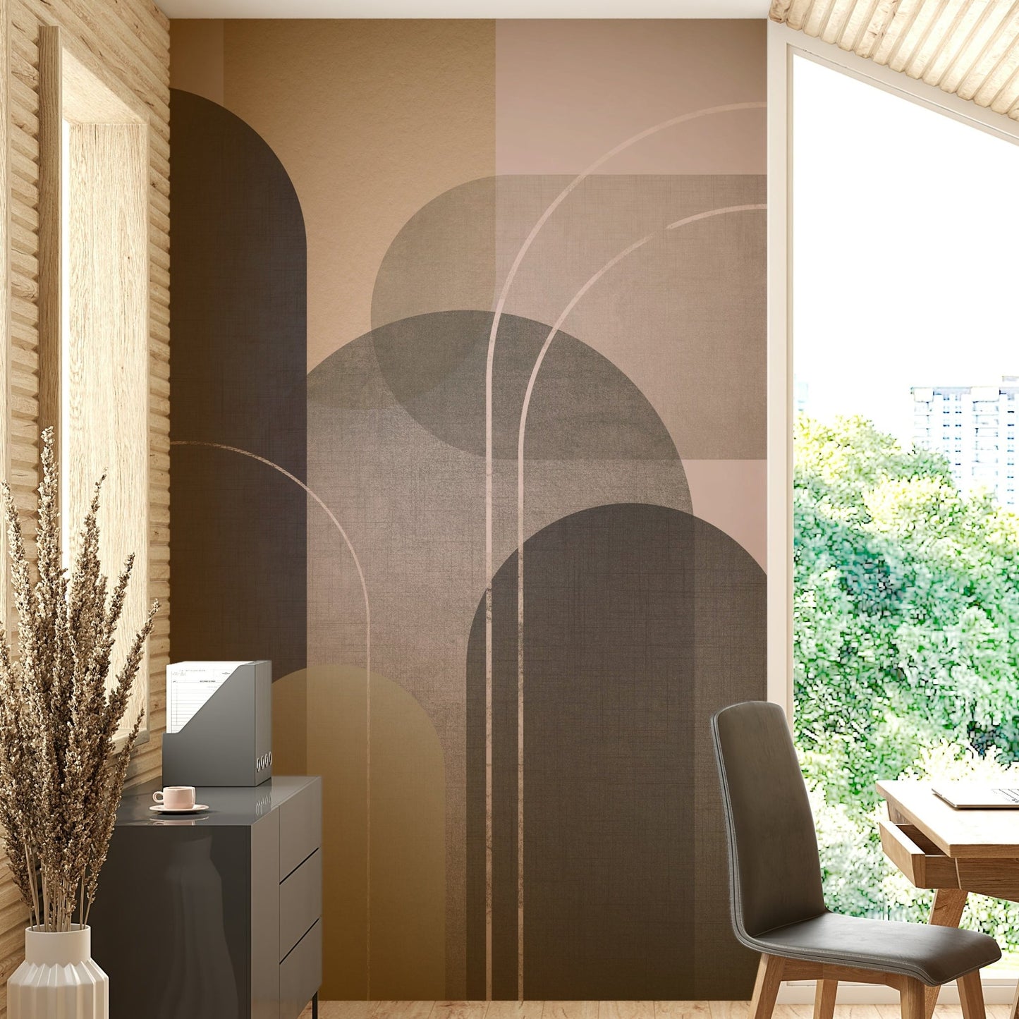 Modern Mid Century Linen 2 wall mural on living room wall

