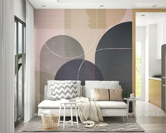 Modern Mid Century Linen 3 wall mural on living room wall GD378

