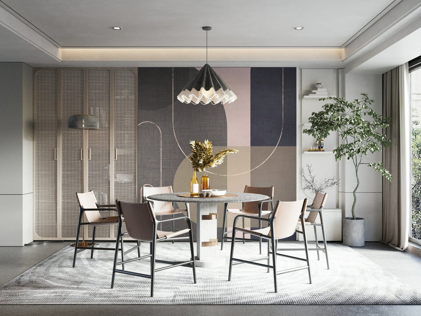 Beige and grey geometric wall art

