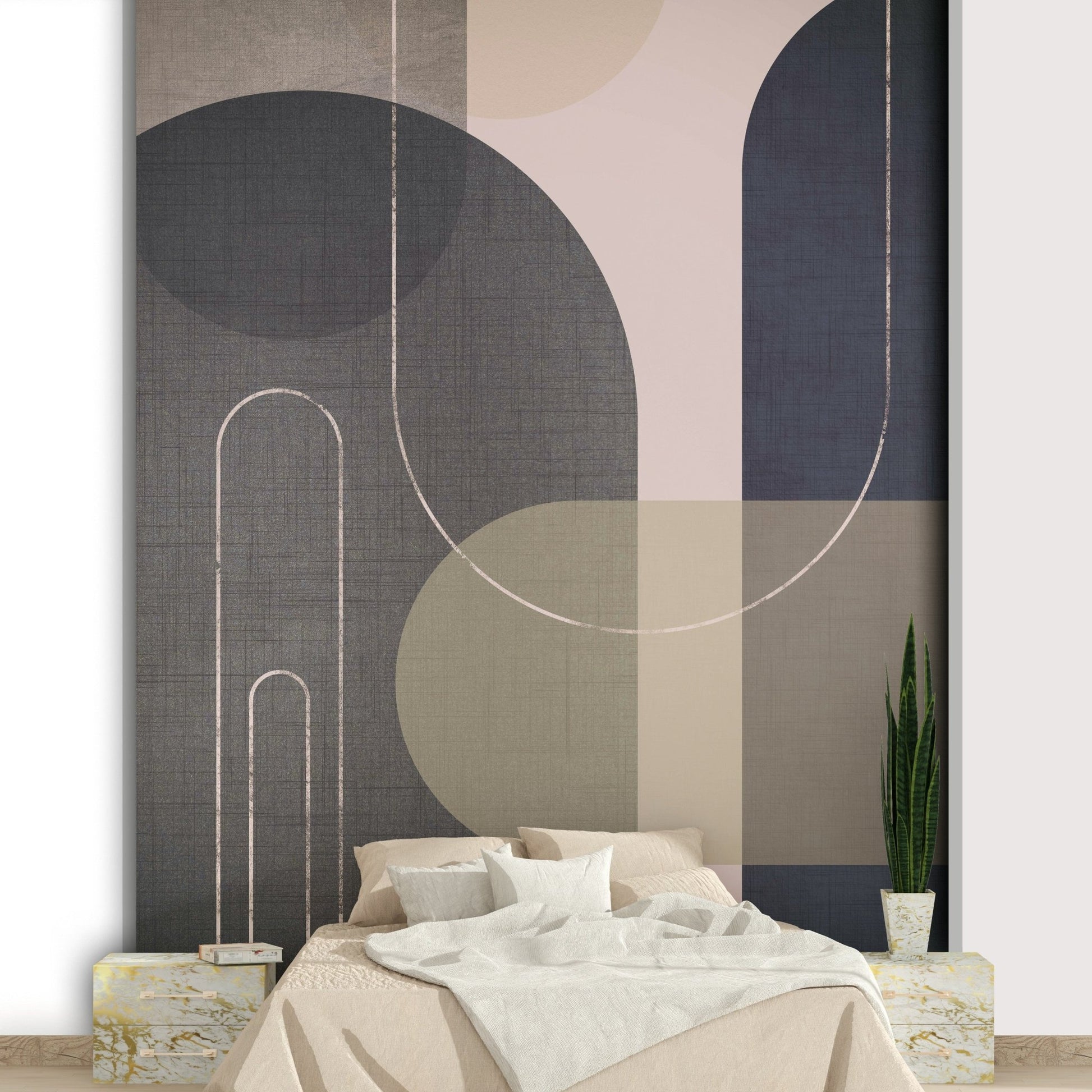 Modern mid-century linen wall mural

