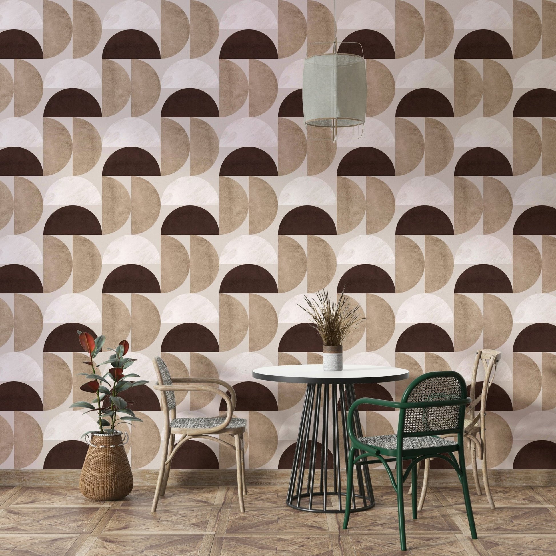 Neutral mid-century shape mural

