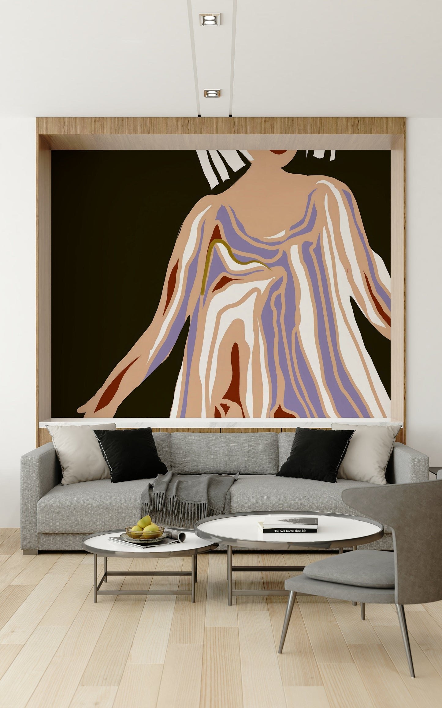 Painterly abstract Modern Muse wall mural accent feature.