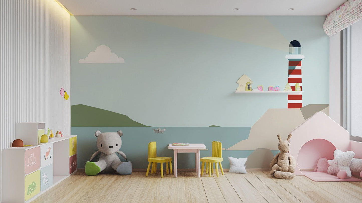 Minimalist lighthouse coastal wall mural
 B735