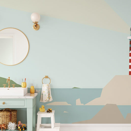 Serene ocean wallpaper with lighthouse
