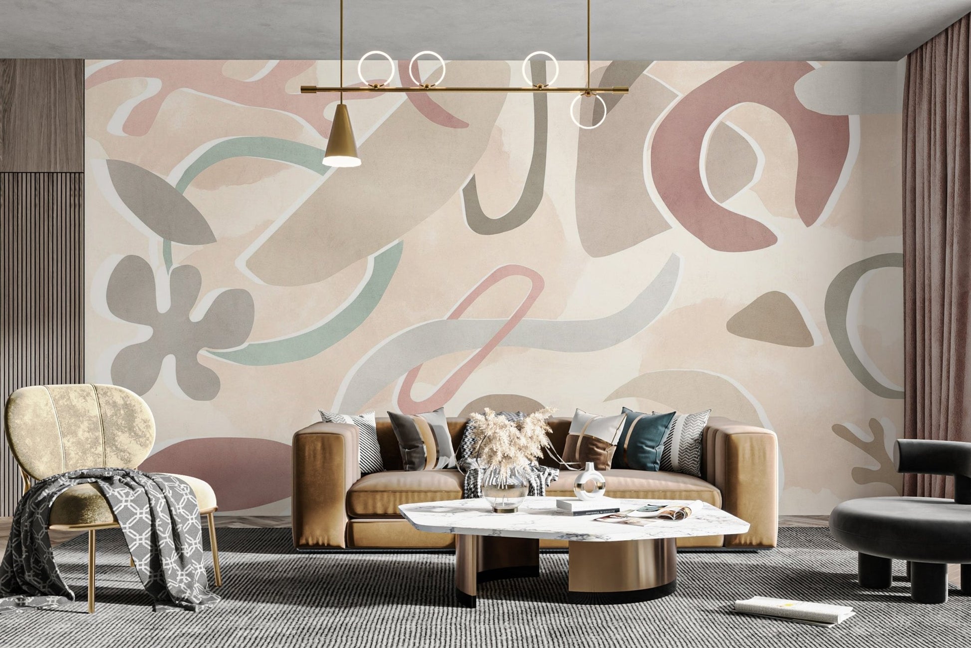 Artistic fluid shapes mural design

