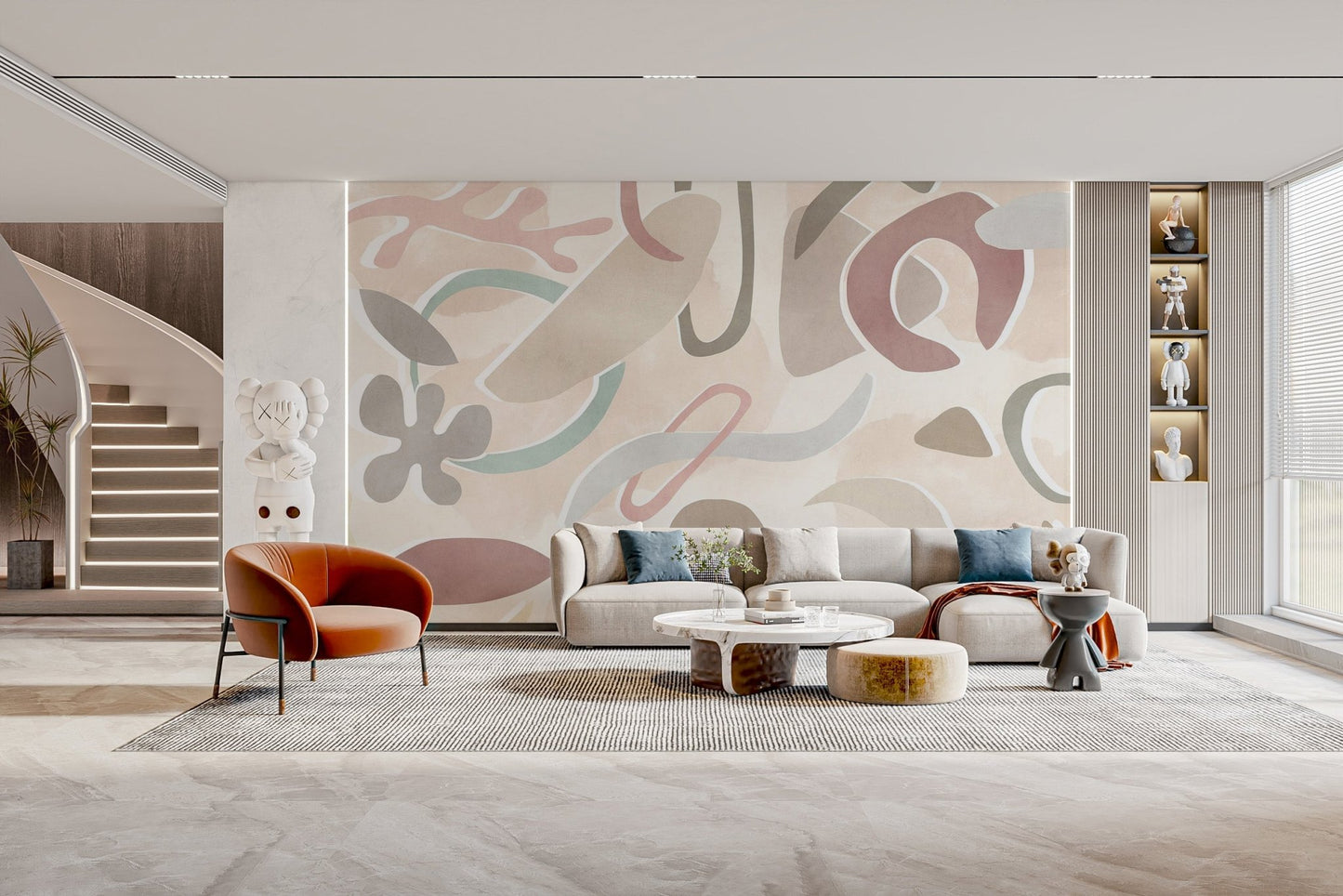 Soft organic shapes abstract wall design
