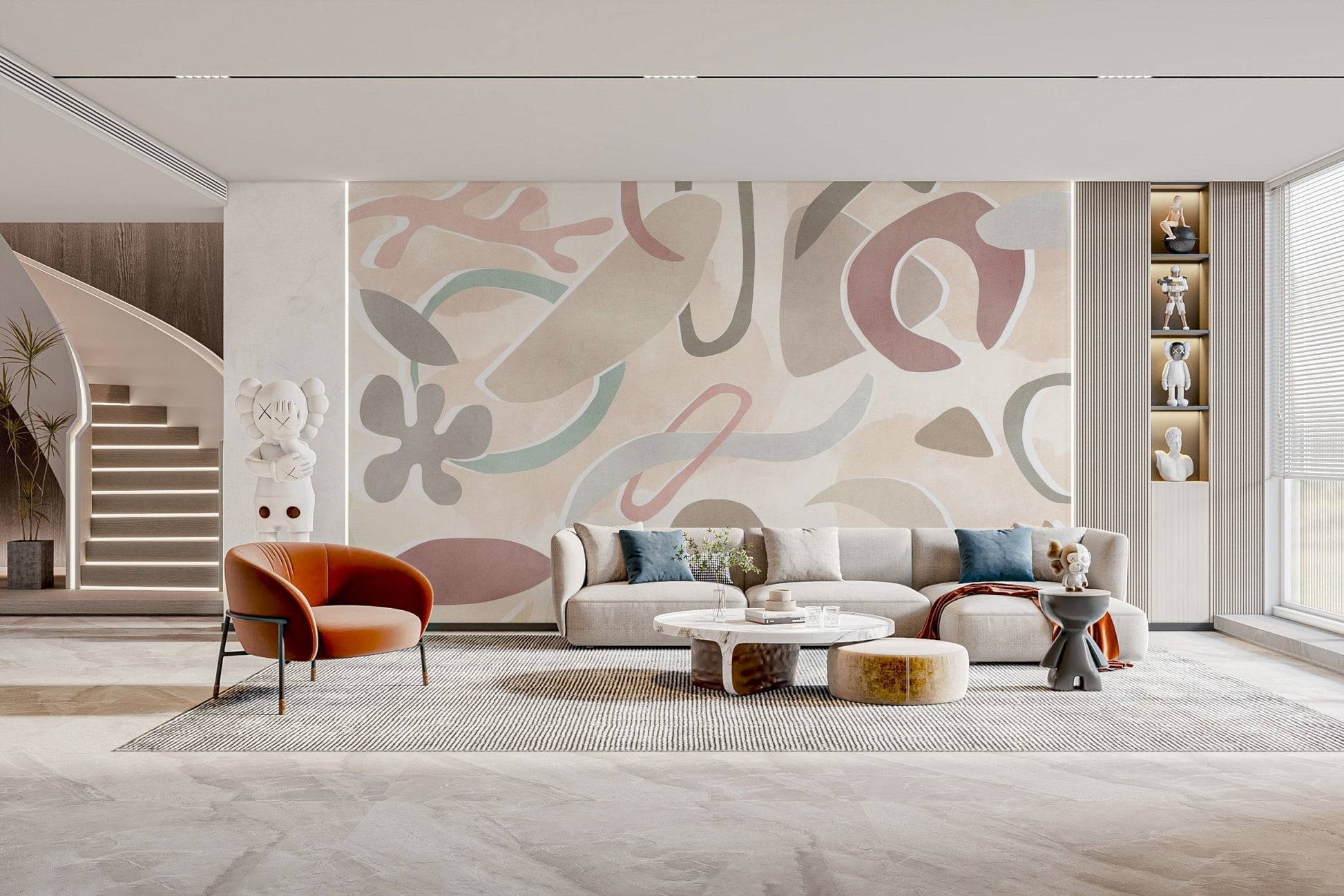 Soft organic shapes abstract wall design
