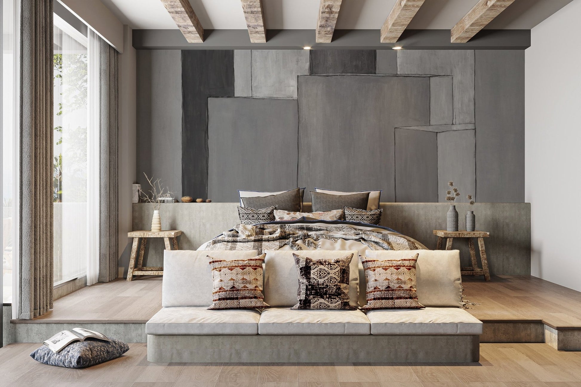 Stylish Gouache Grey Wall Art Mural
