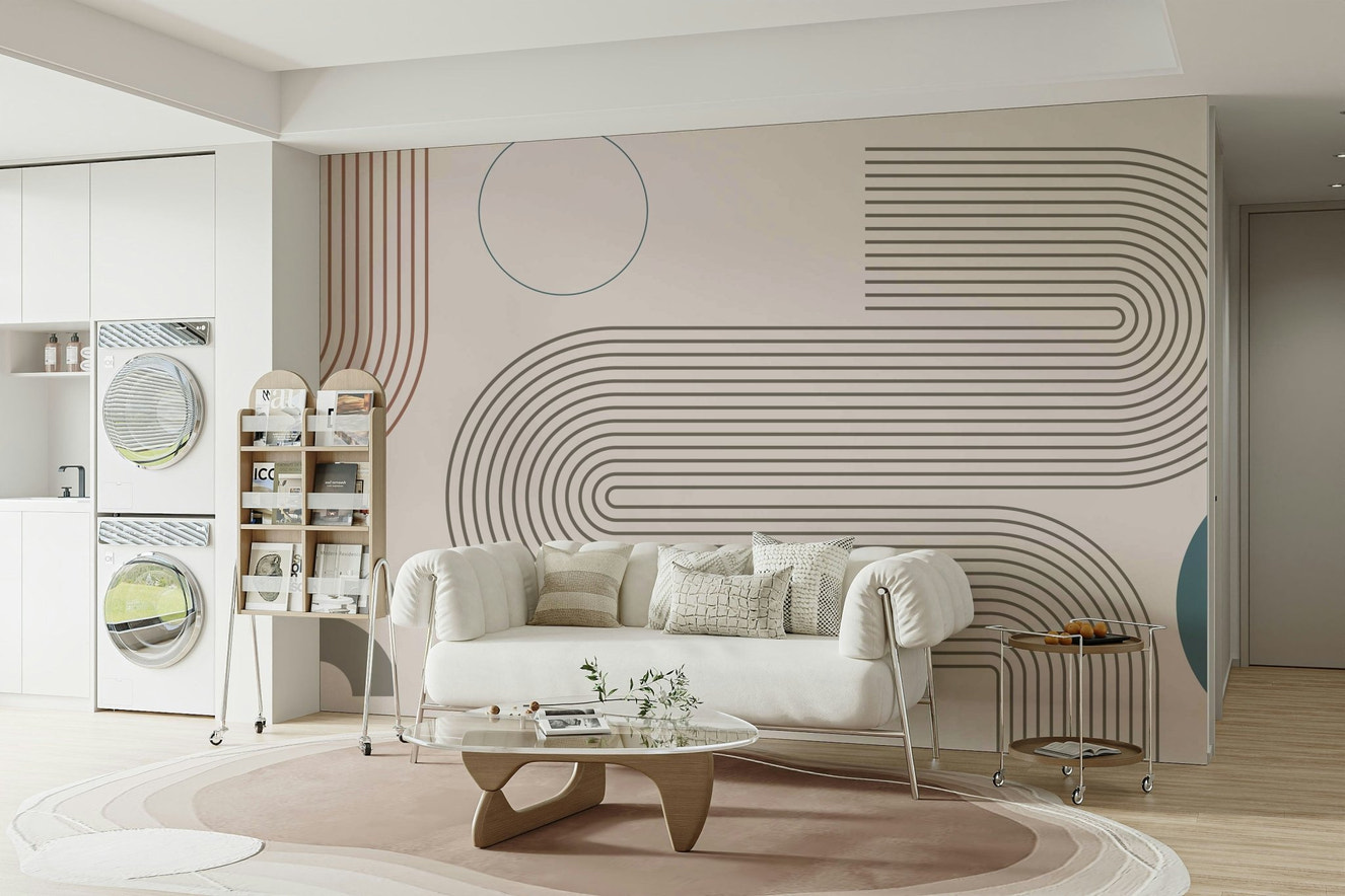 Modern Retro Lines Wall Mural full view

