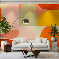 An artistic abstract pattern mural on minimalist wallpaper.

