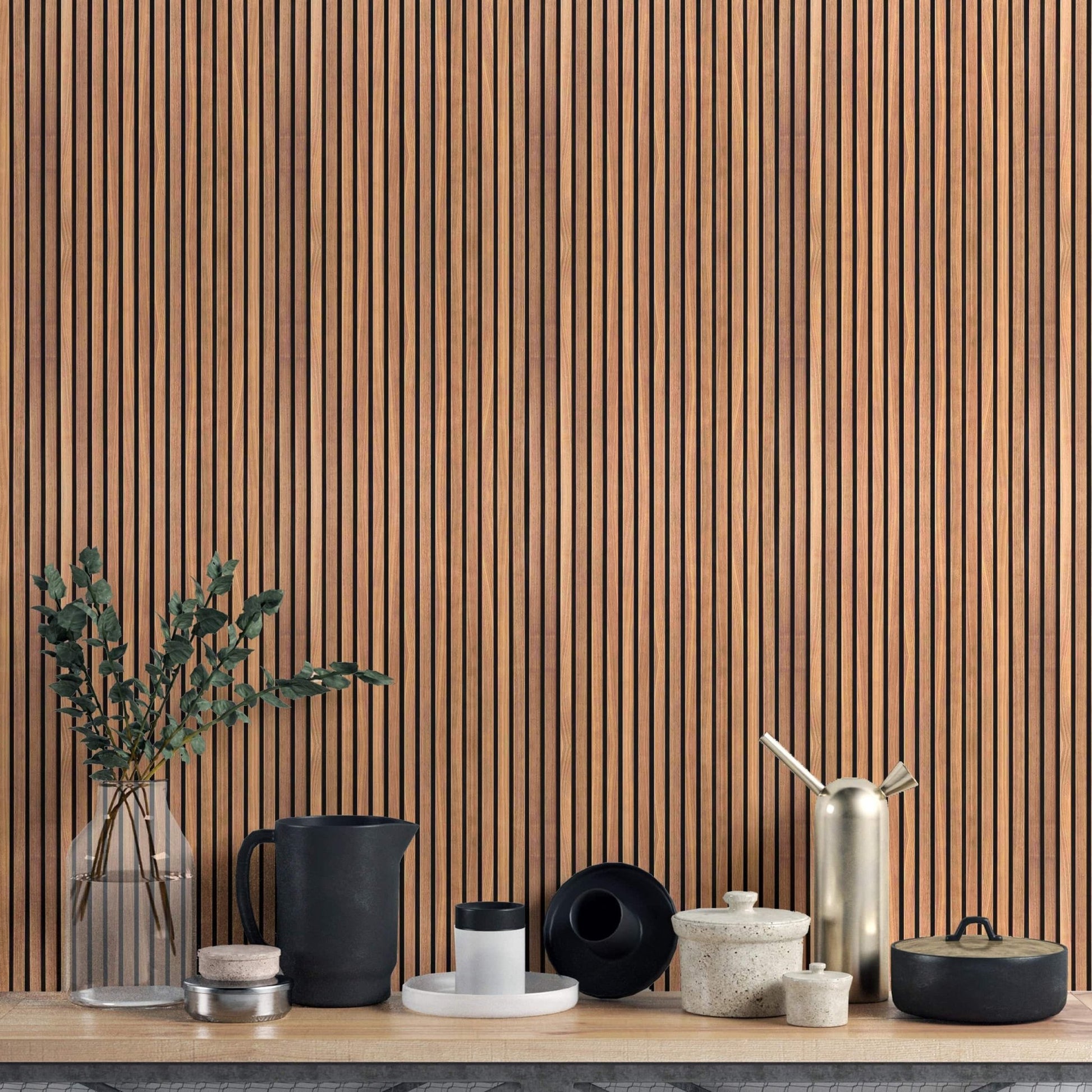 Sleek wood grain striped wall design
