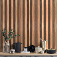 Sleek wood grain striped wall design
