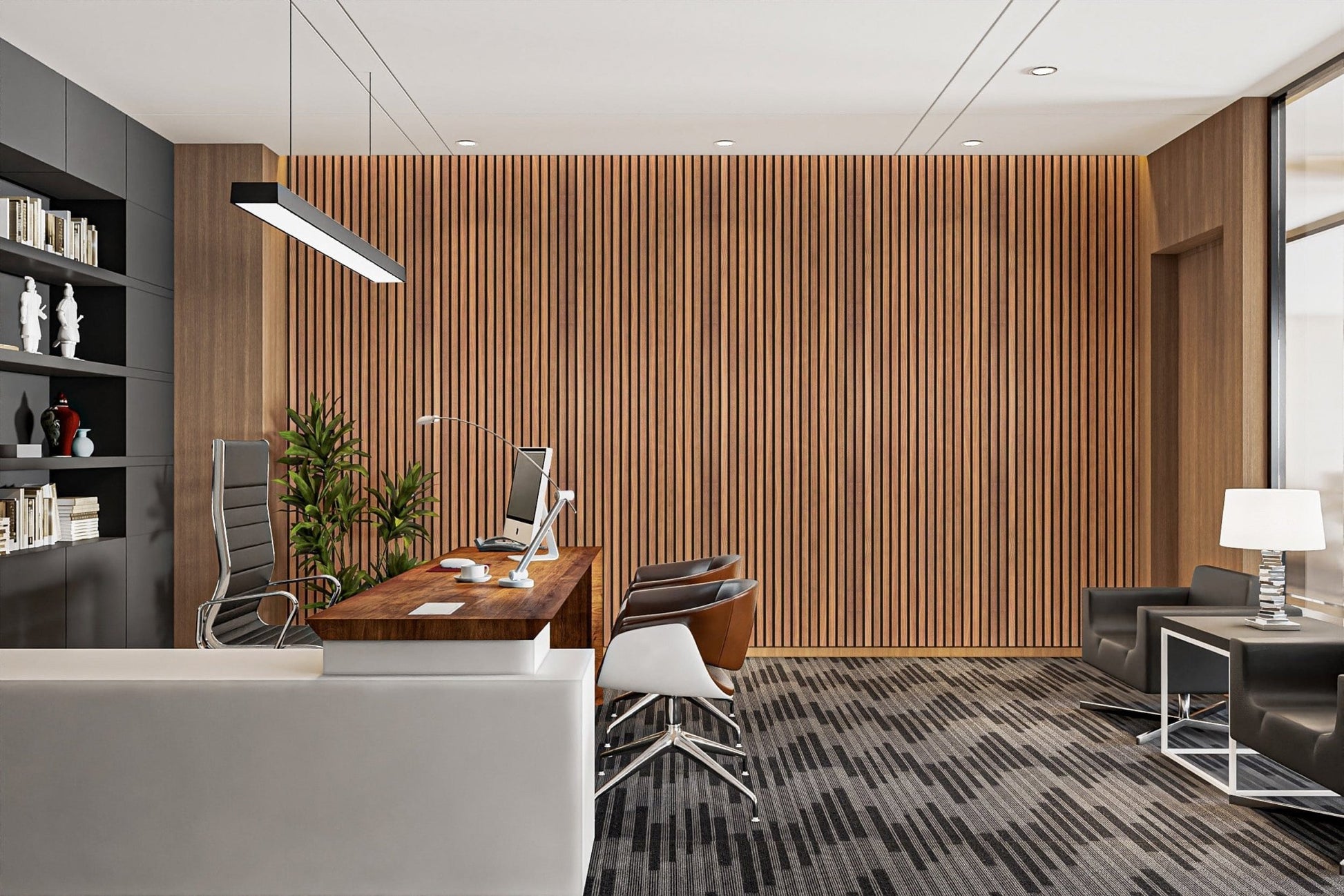 Warm-toned striped wood wall covering
