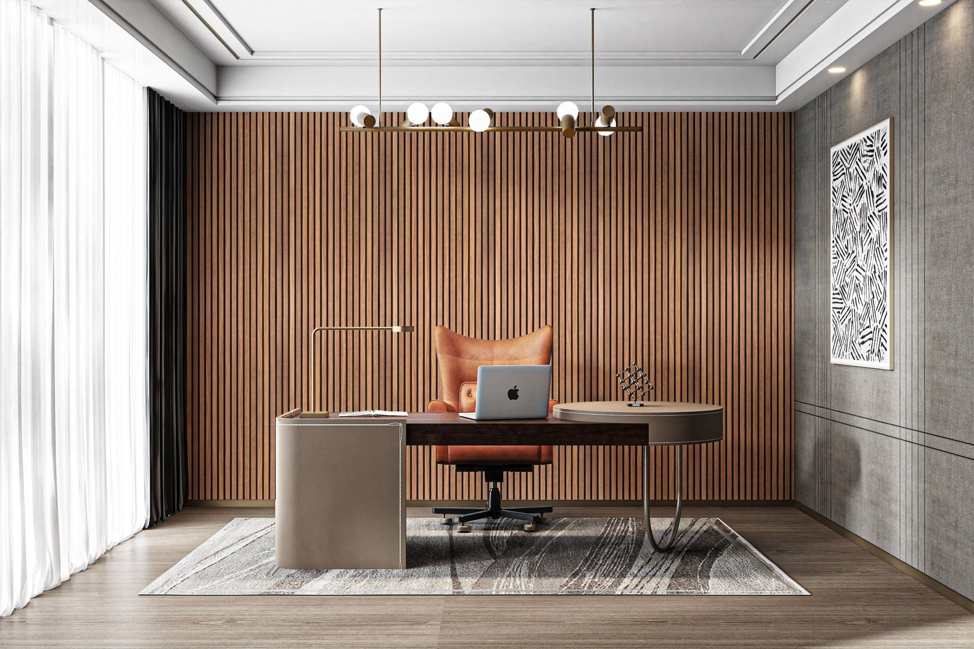 Minimalist vertical striped wood mural
