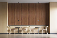 Warm-toned striped wood wall covering
