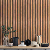 Sleek wood grain striped wall design

