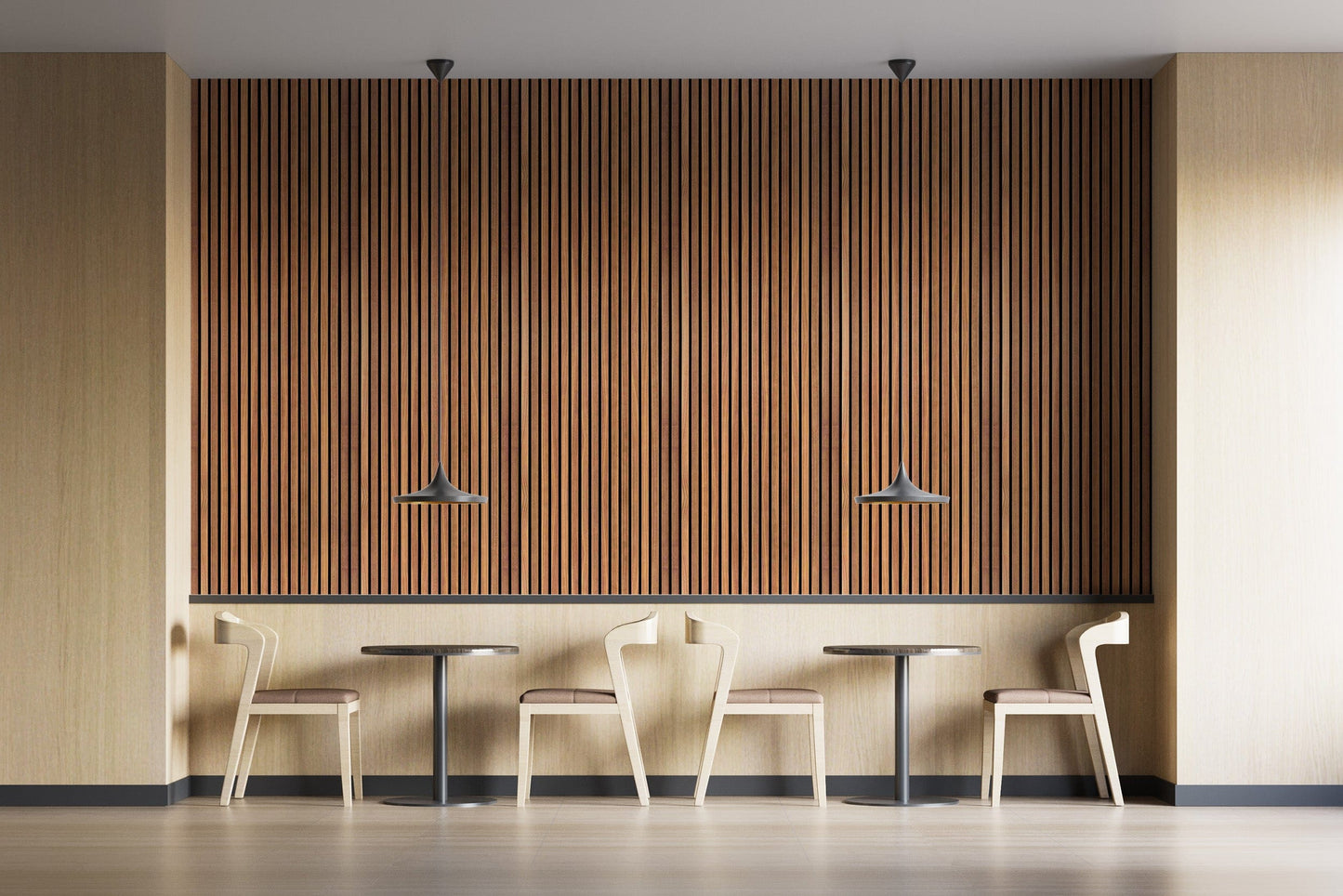 Warm-toned striped wood wall covering

