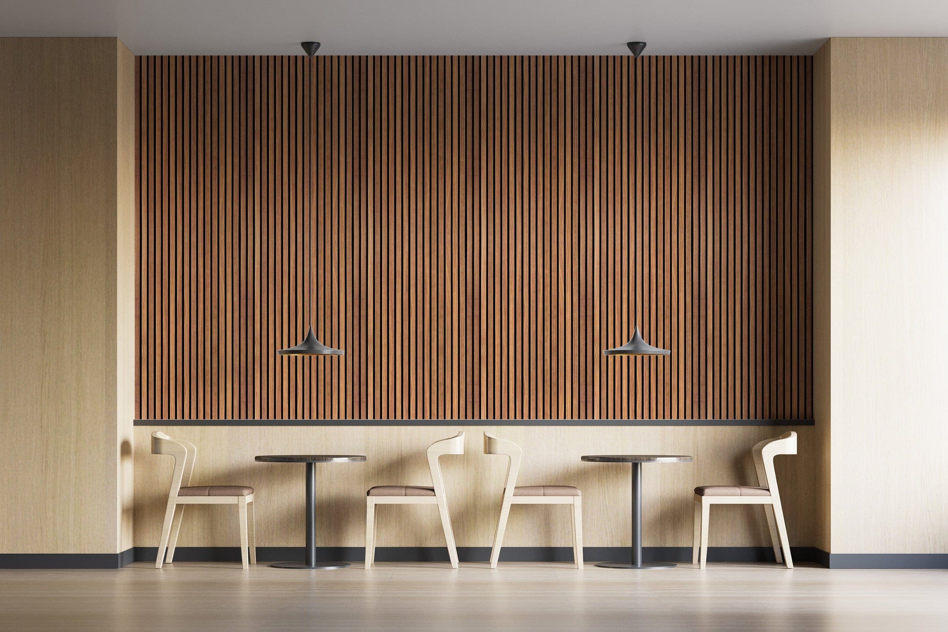 Warm-toned striped wood wall covering
