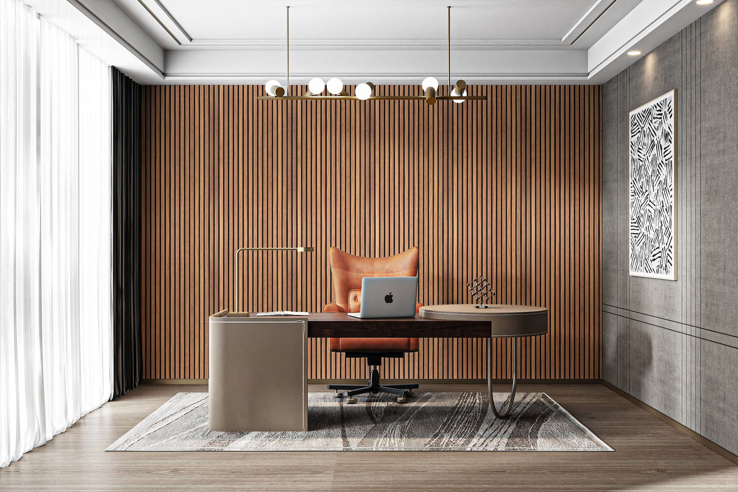 Minimalist vertical striped wood mural
