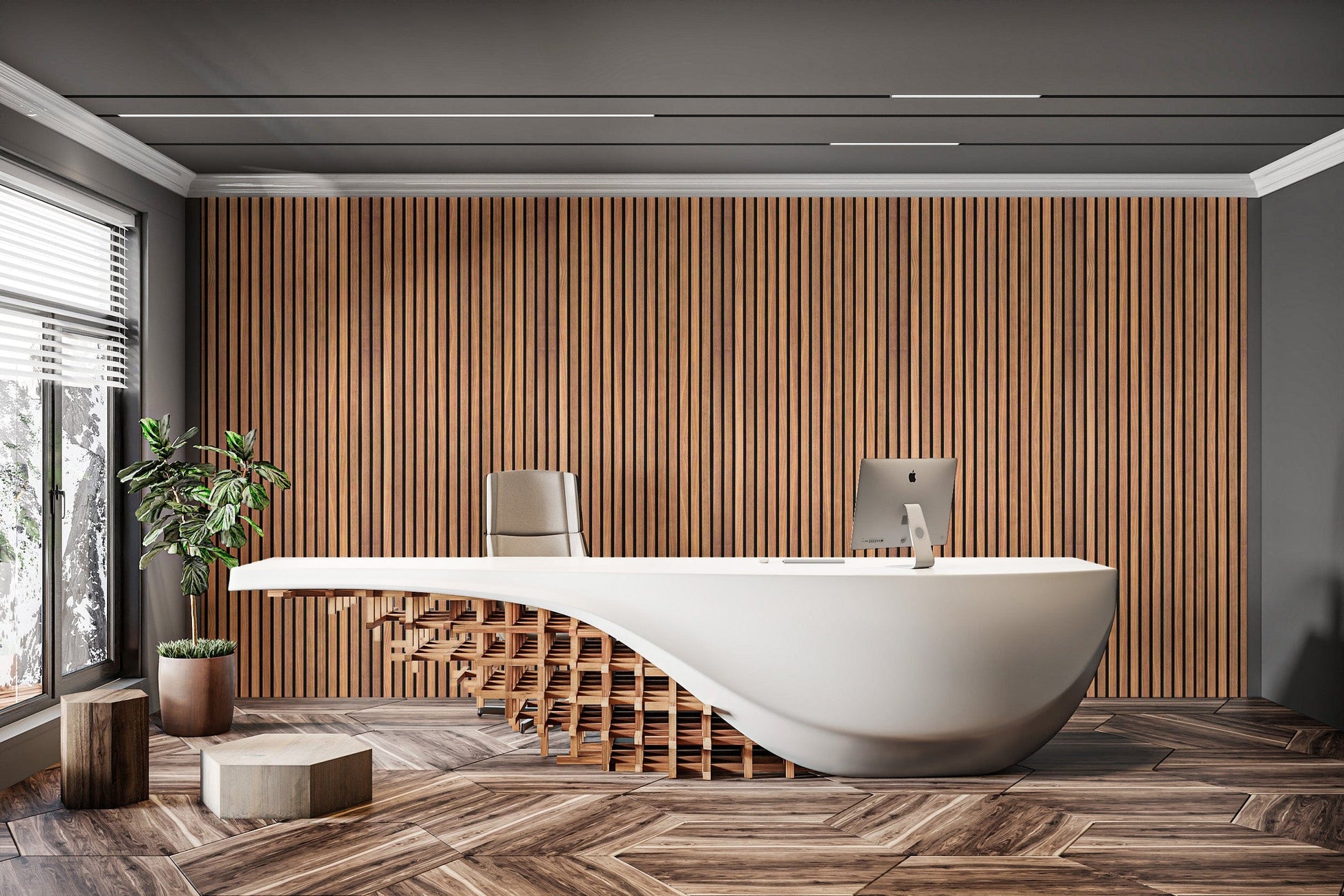 Stylish wood stripe wall decoration
