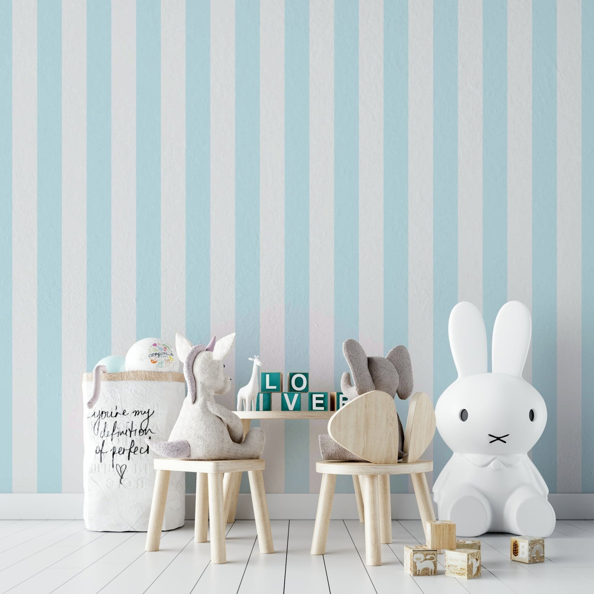 Pastel blue stripes on a beige background wallpaper.

