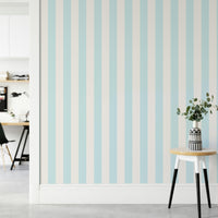 Calm and neutral striped wallpaper in blue and beige.

