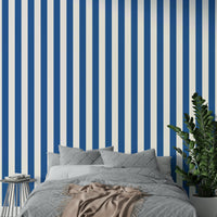 Nautical style beige blue striped wall covering

