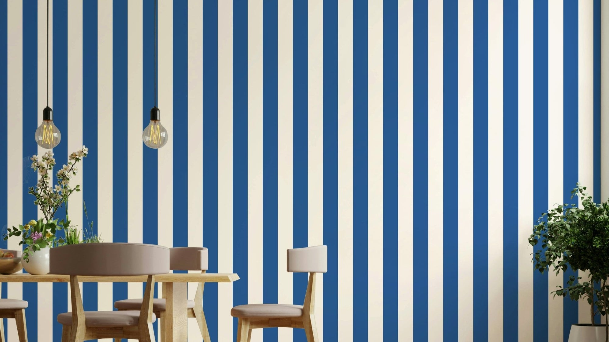 Beige and blue striped wallpaper with maritime theme GD822

