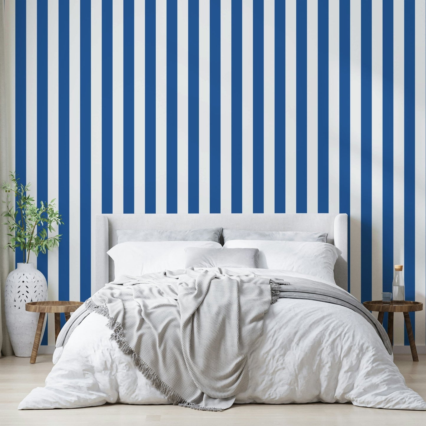 Beige blue striped wallpaper for living room walls

